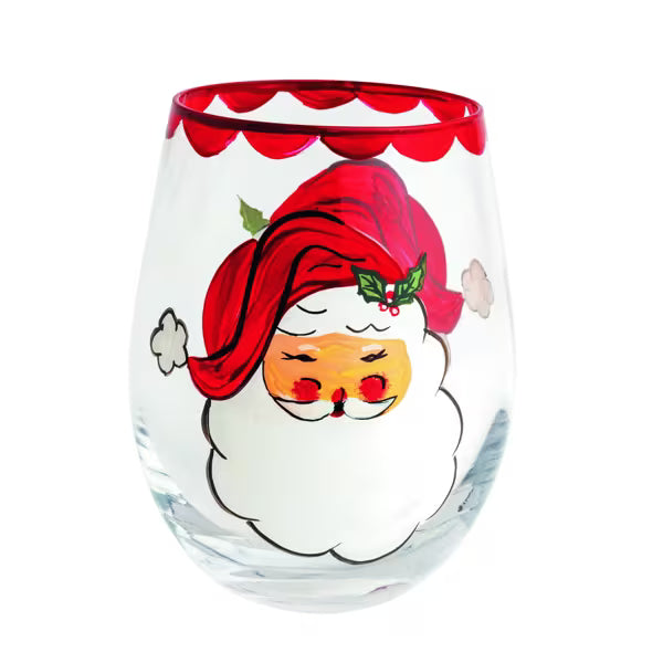 MUD PIE SANTA PAINTED WINE GLASS