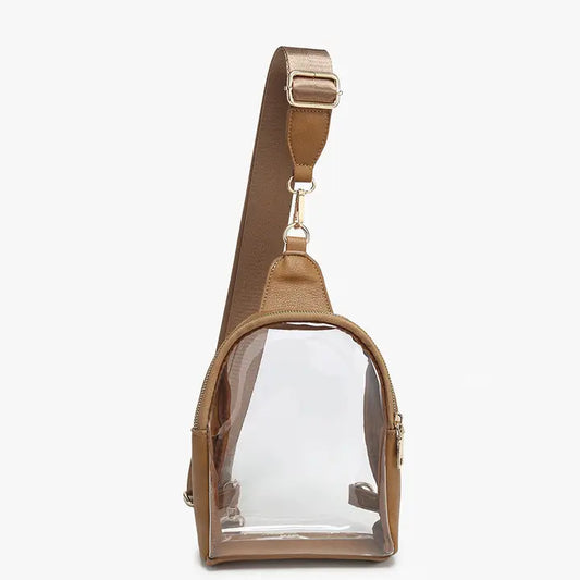 Jen & Co. Ellen Clear Sling Bag w/ Removable Guitar Strap-Taupe