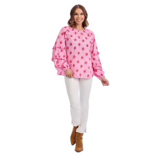 MUD PIE PINK TRENTON PRINTED TOP