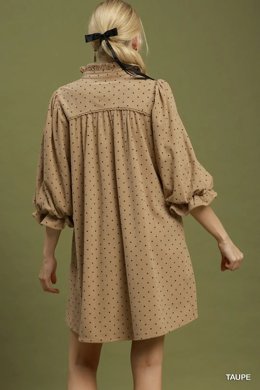 Umgee Swiss Dot Ruffle Neck Babydoll Dress