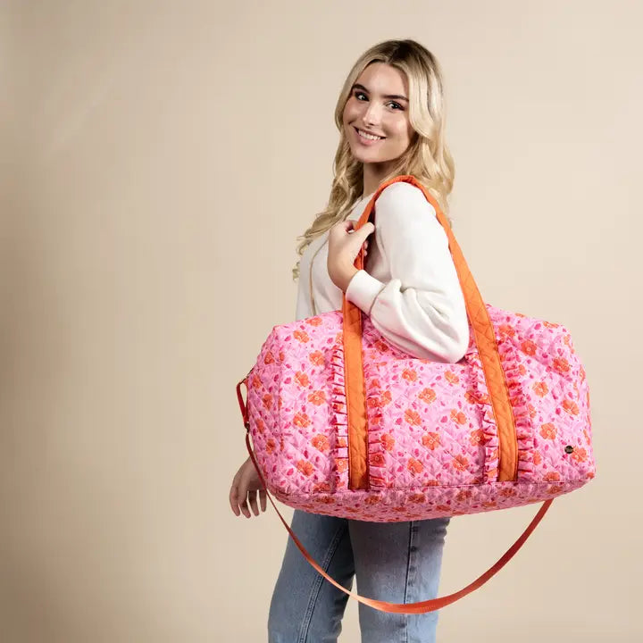 The Darling Effect On-The-Go Quilted Weekender Bag–Poppin' Petals Hot Pink