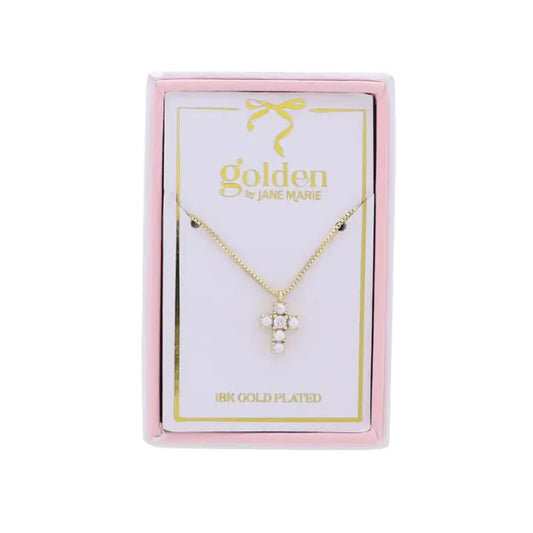 Jane Marie Kids 18K Gold Plated Necklace with Pearl Cross