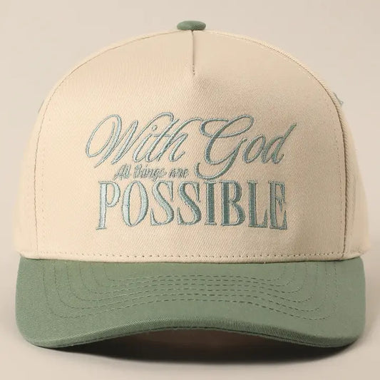 With God All Possible Embroidery Baseball Cap-Sage