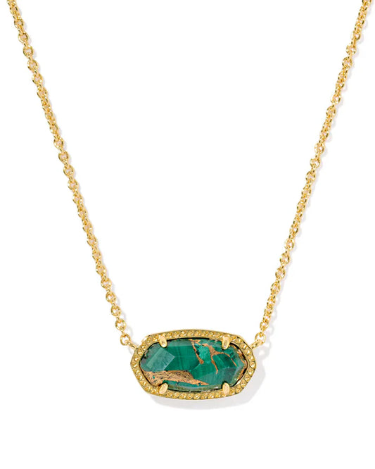 KENDRA SCOTT ELISA PENDANT NECKLACE GOLD BRONZE VEINED GREEN MALACHITE