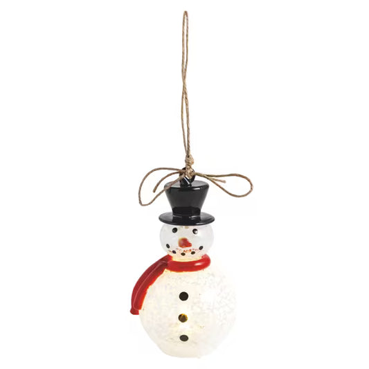MUD PIE SNOWMAN GLASS LIGHT-UP ORNAMENT