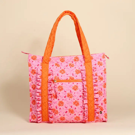The Darling Effect The Everyday Quilted Tote Bag–Poppin' Petals Hot Pink