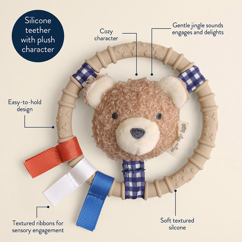 Itzy Ritzy Ring Pal™ - Teething Ring with Plush Character-Taupe Bear