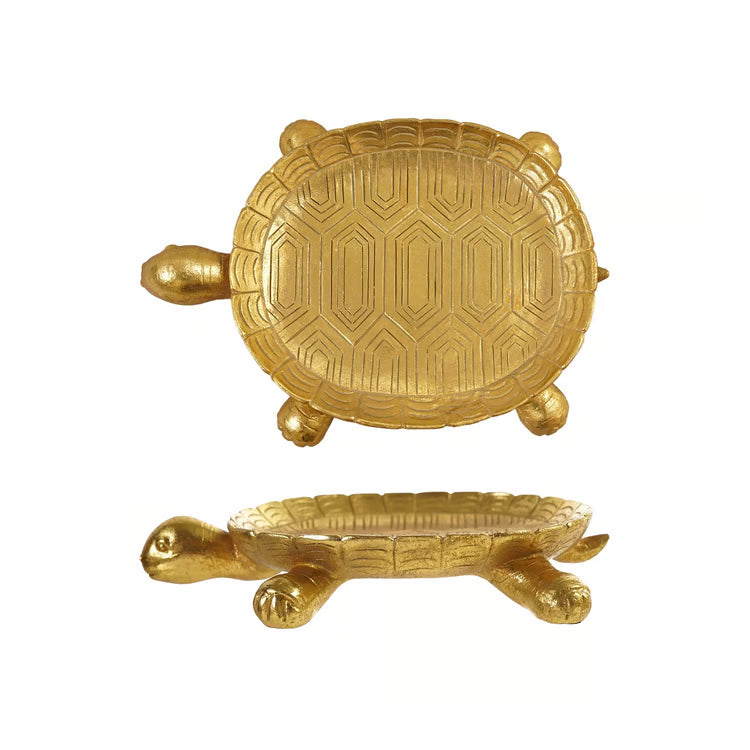 HAZEL MAZEL Resin Turtle Shaped Tray, Gold Finish