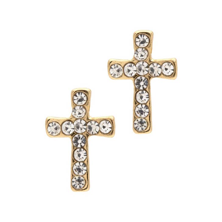 Laura Janelle Crystal Cross Studs Gold