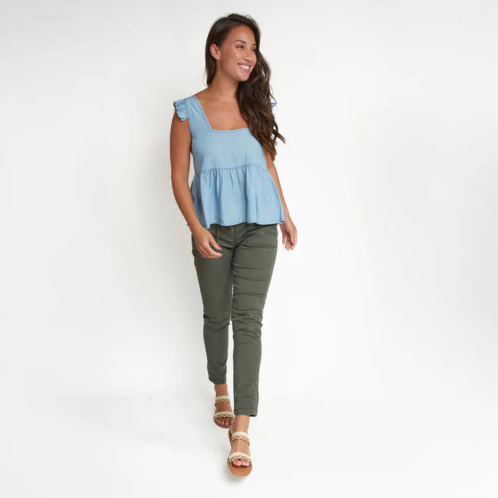 ELSIE & ZOEY  Delaney Chambray Babydoll Tank Top