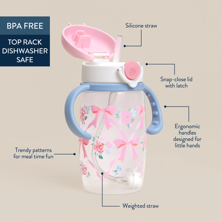 Itzy Ritzy Sips™ - Straw Cup with Snap-Close Lid-Ribbons & Roses