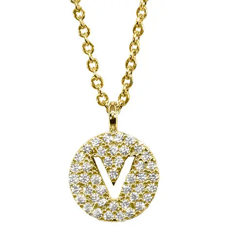 Maya J Yellow Initial Cut Out Pave Disc Necklace-V