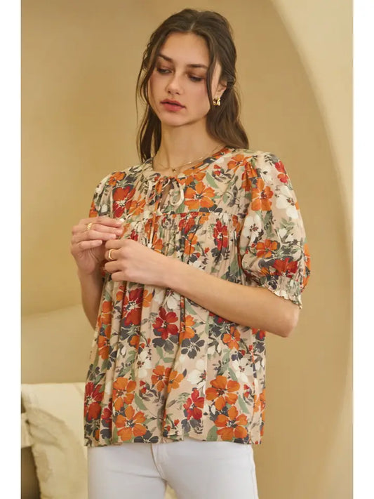 Oddi Flower Printed Short Sleeve Blouse