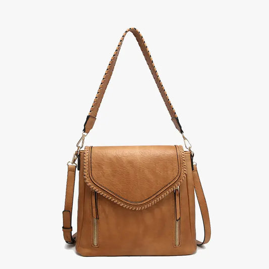 Jen & Co. Lorelei Double Zip Crossbody – Whipstitch Trim