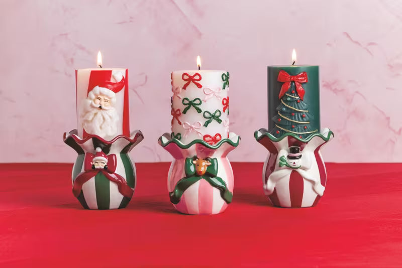 MUD PIE SNOWMAN RED STRIPES PILLAR HOLDER