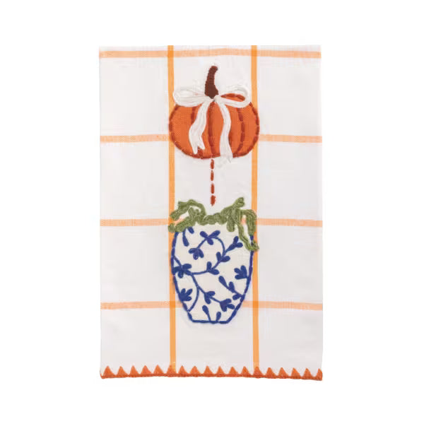 MUD PIE ORANGE PUMPKIN APPLIQUE TOPIARY TOWEL