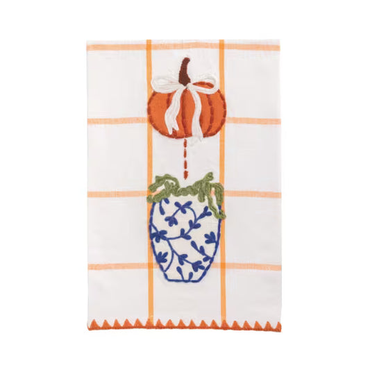 MUD PIE ORANGE PUMPKIN APPLIQUE TOPIARY TOWEL
