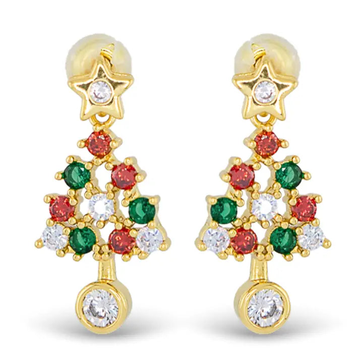 Amanda Blu Gold Cz Christmas Tree Earrings
