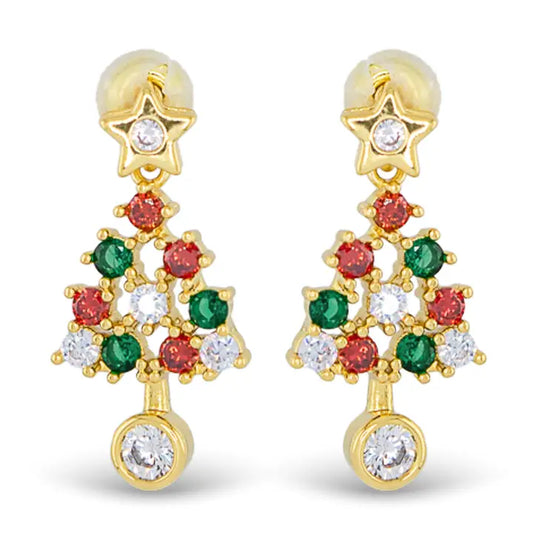 Amanda Blu Gold Cz Christmas Tree Earrings