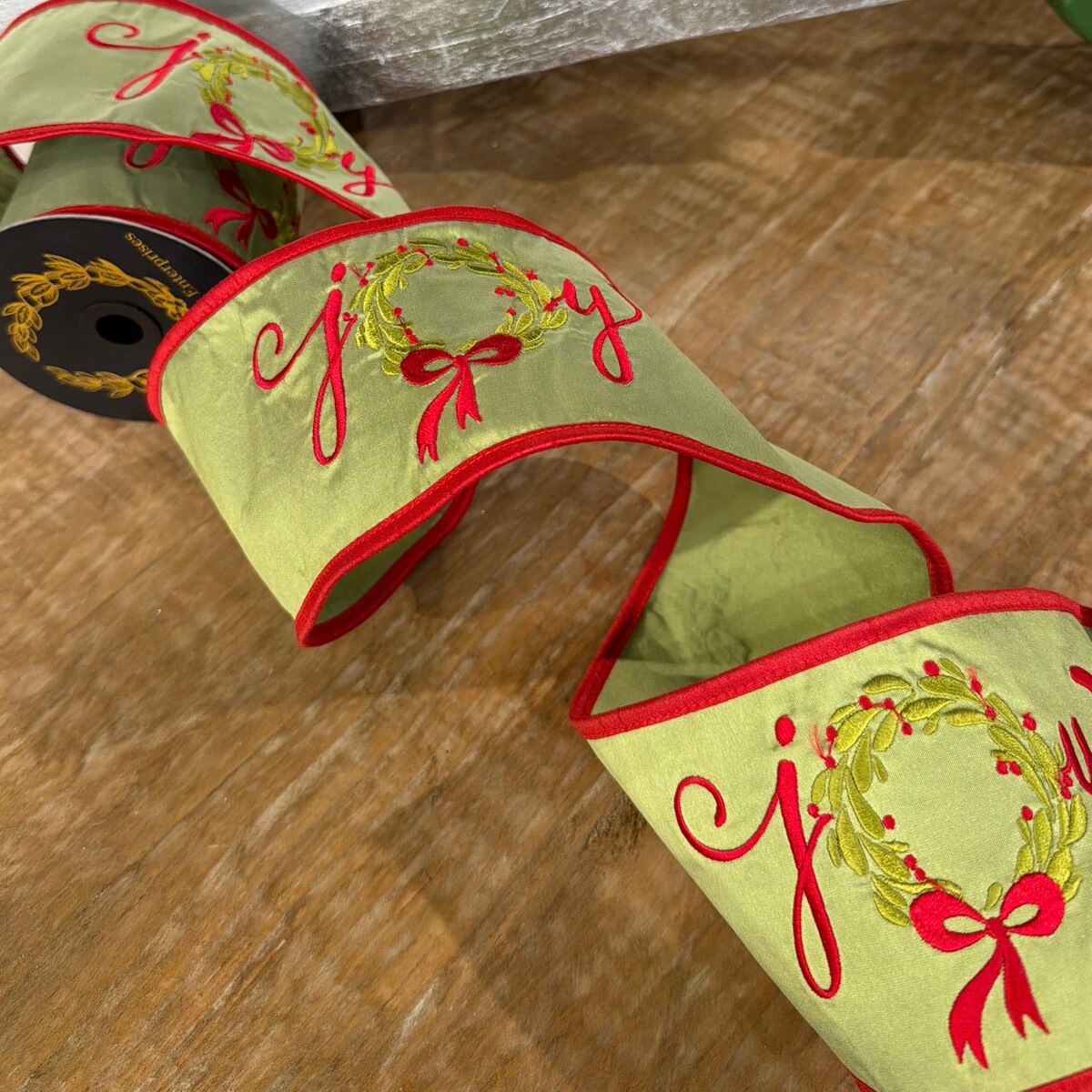 John Mark Enterprises Embroidered Joy Wreath Taffeta Fused