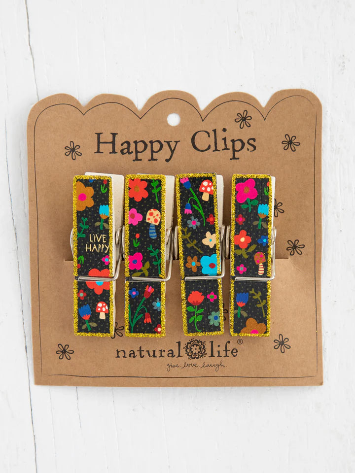 Natural Life Bag Clips, Set of 4 - Live Happy Floral