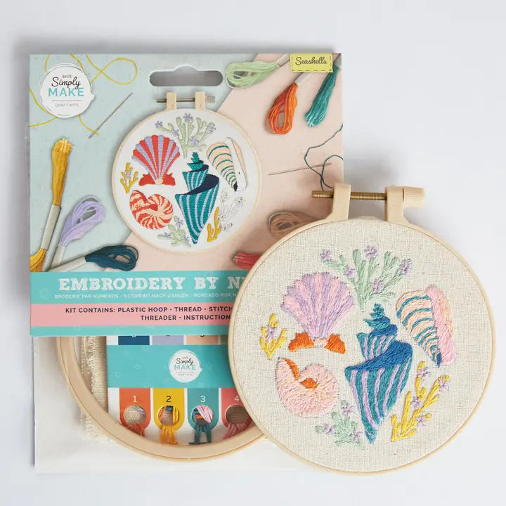 Simply Make Embroidery By Numbers Seashells Craft Stitch Kit