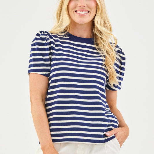 MARY SQUARE Pleat Sleeve Tee Larissa Nvy/Wht Strp