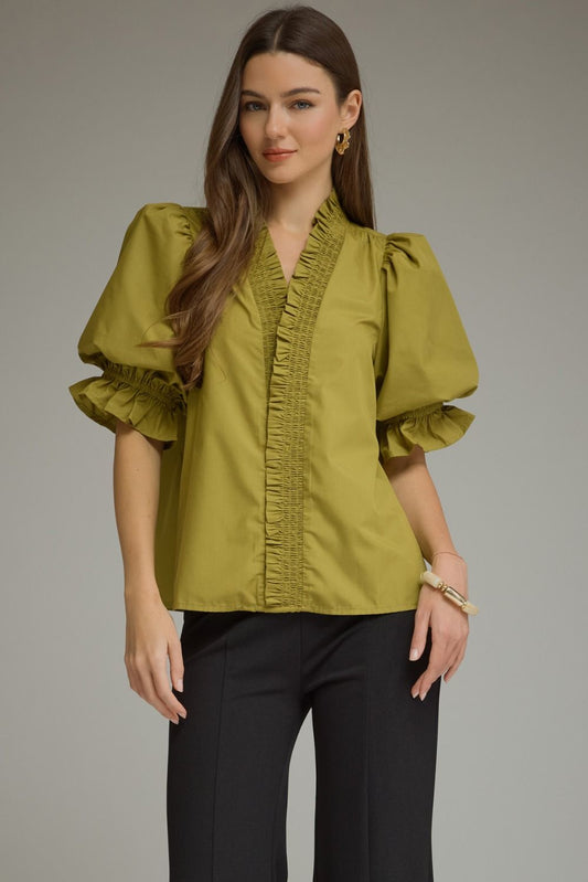 Entro Solid Short Puff Sleeve Top
