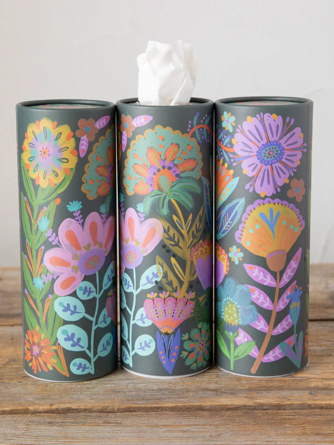 Natural Life Car Tissues, Set of 3-Navy Folk Flower