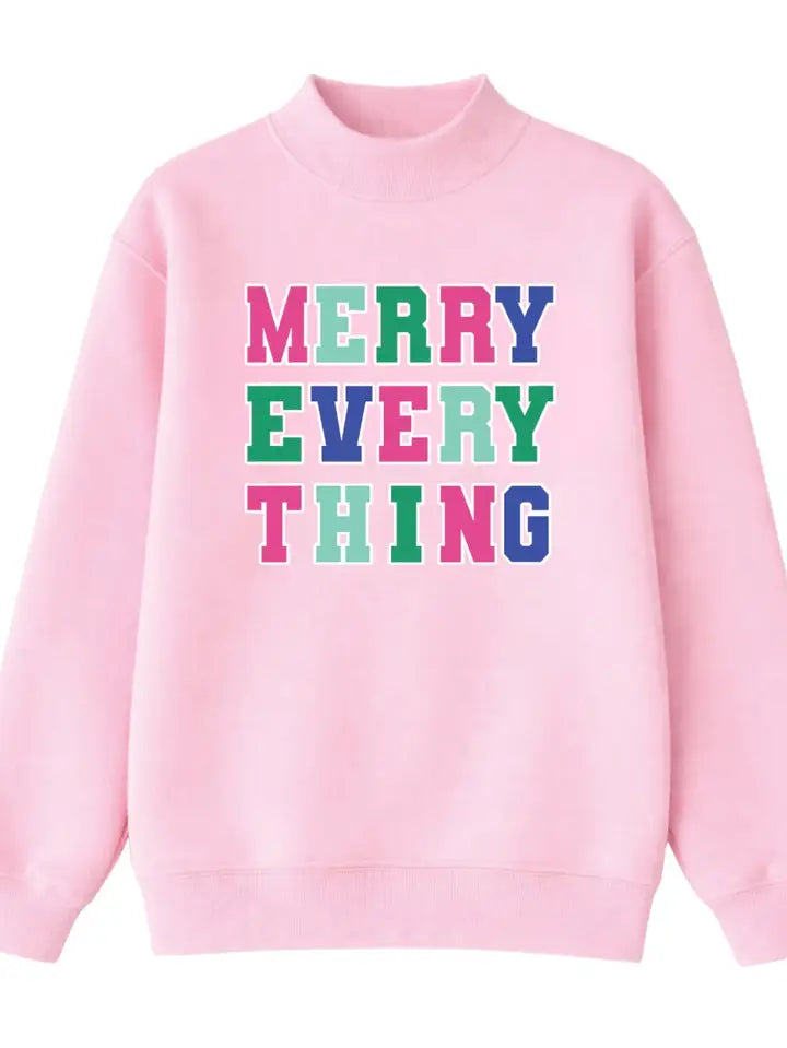 GRACE + EMMA "Merry Everything" On Mock Neck Sweatshirt, Light Pink
