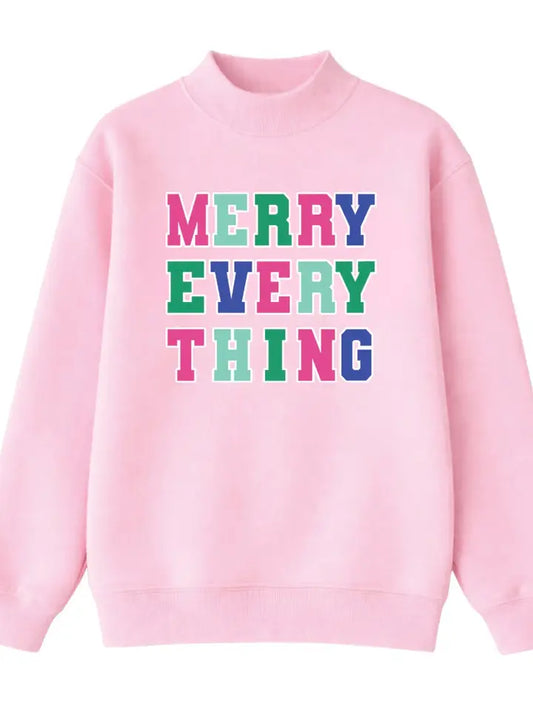 GRACE + EMMA "Merry Everything" On Mock Neck Sweatshirt, Light Pink