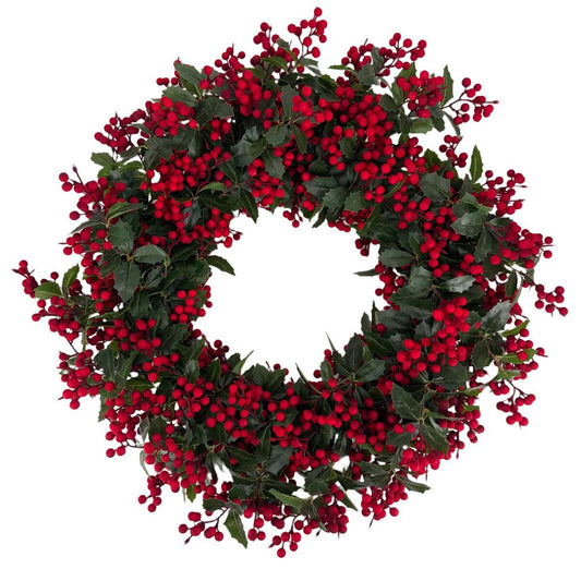 The Round Top Collection 24" Holly & Red Berry Wreath