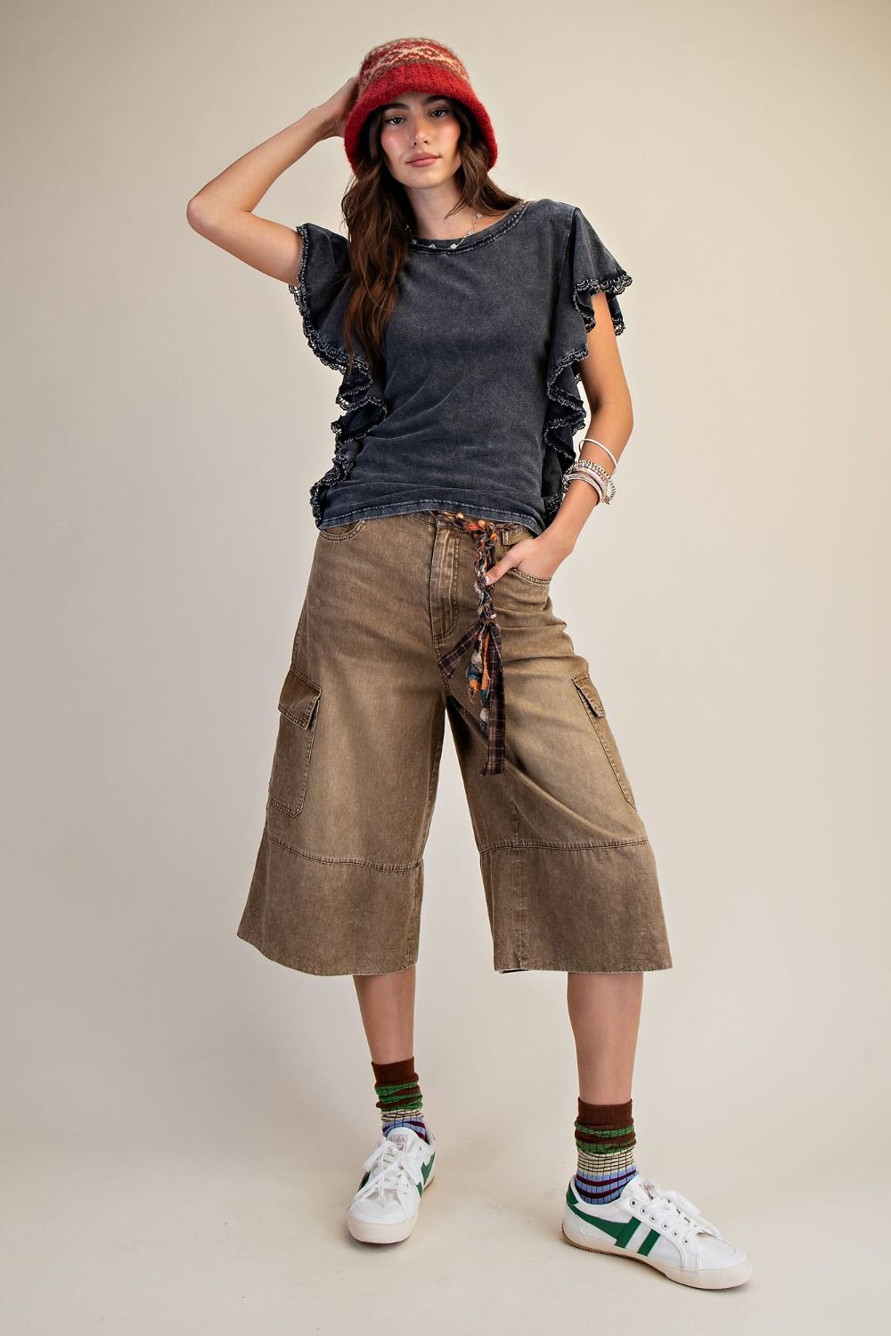 EASEL MINERAL WASHED COTTON JERSEY TOP