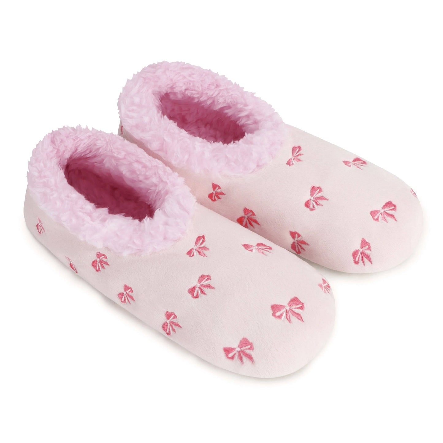 Snoozies! Womens Embroidered Bow-Utiful Slipper With Memory Foam Sole Light Pink