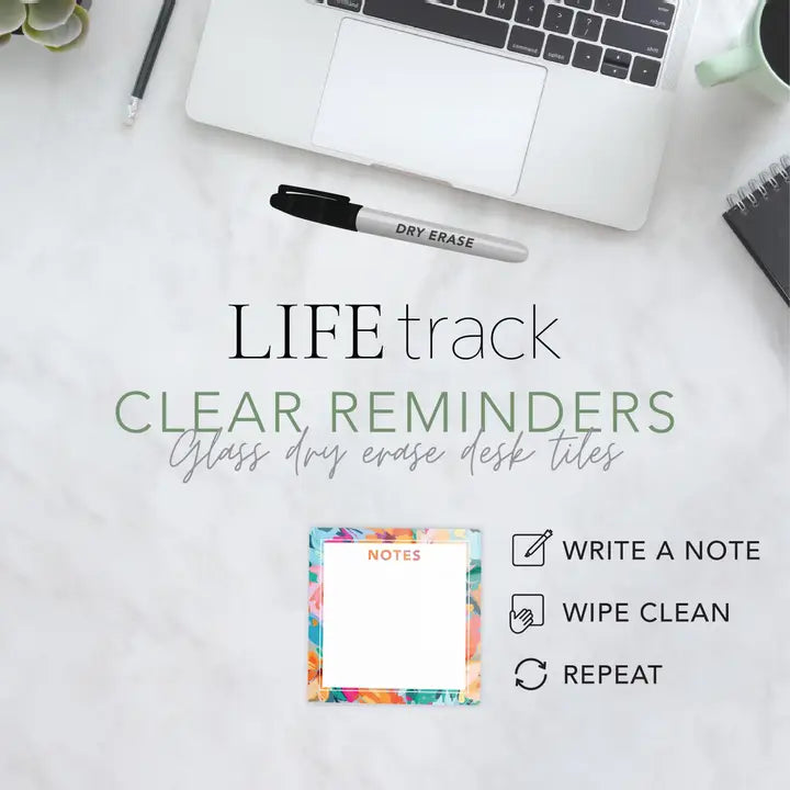 LIFE track By Clairmont & Co. Glass  Dry Erase Notes-Abstract Floral