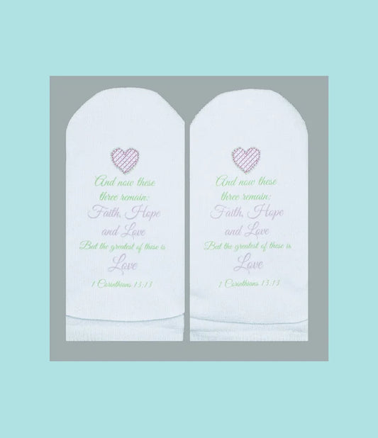 Standing on the WORD Socks Heart with Verse: 1 Cor. 13:13 greatest is Love