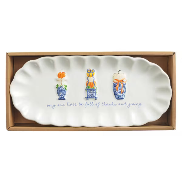 MUD PIE PUMPKIN TOPIARY SCALLOPED TRAY