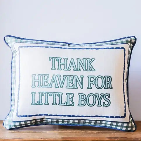 Little Birdie Gingham Thank Heaven For Little Boys Pillow