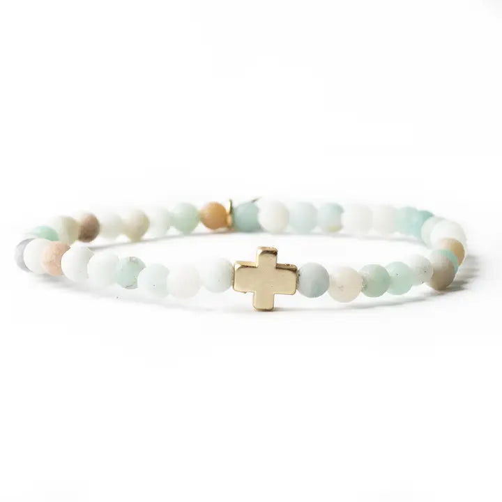 Lenny & Eva Faith Over Fear Gold Cross Bracelet-Amazonite Beads