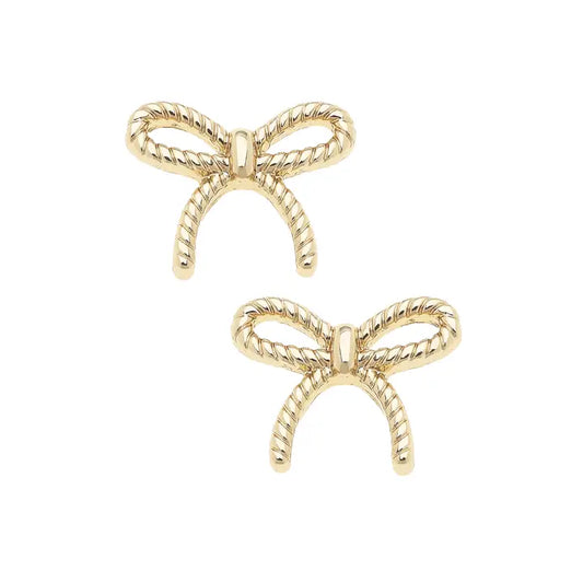 Canvas Style Bessie Rope Bow Stud Earrings in Shiny Gold