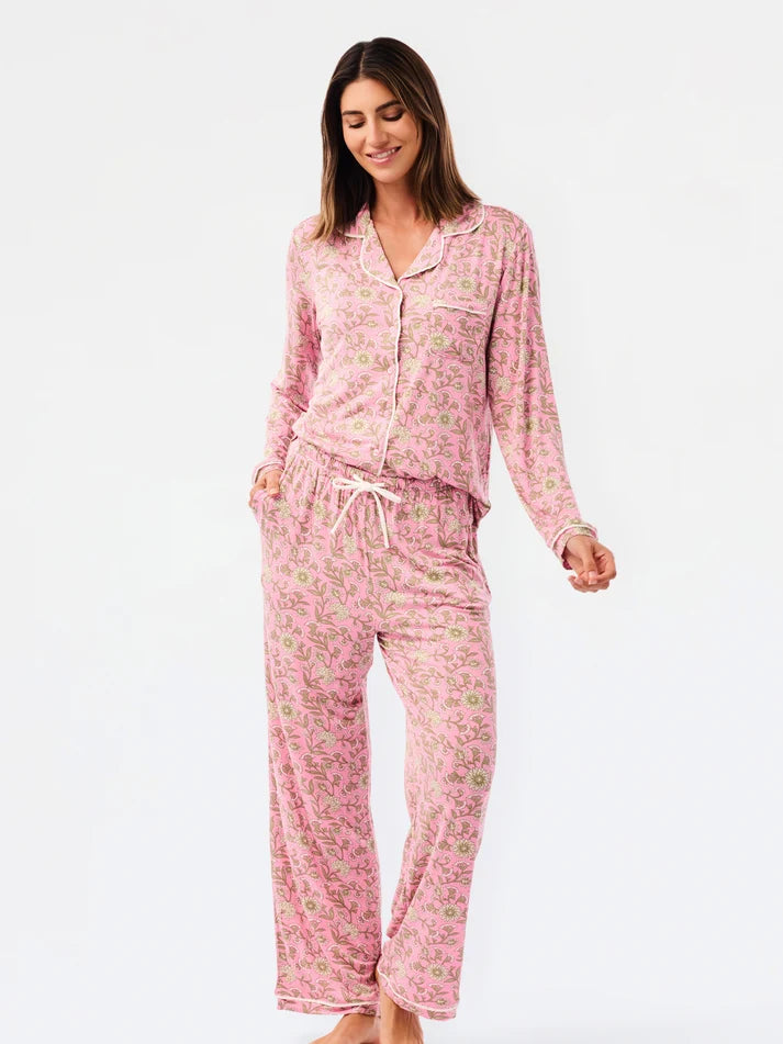 Mary Square Women's Charlotte Pants Set | Thistle Vines Pink
