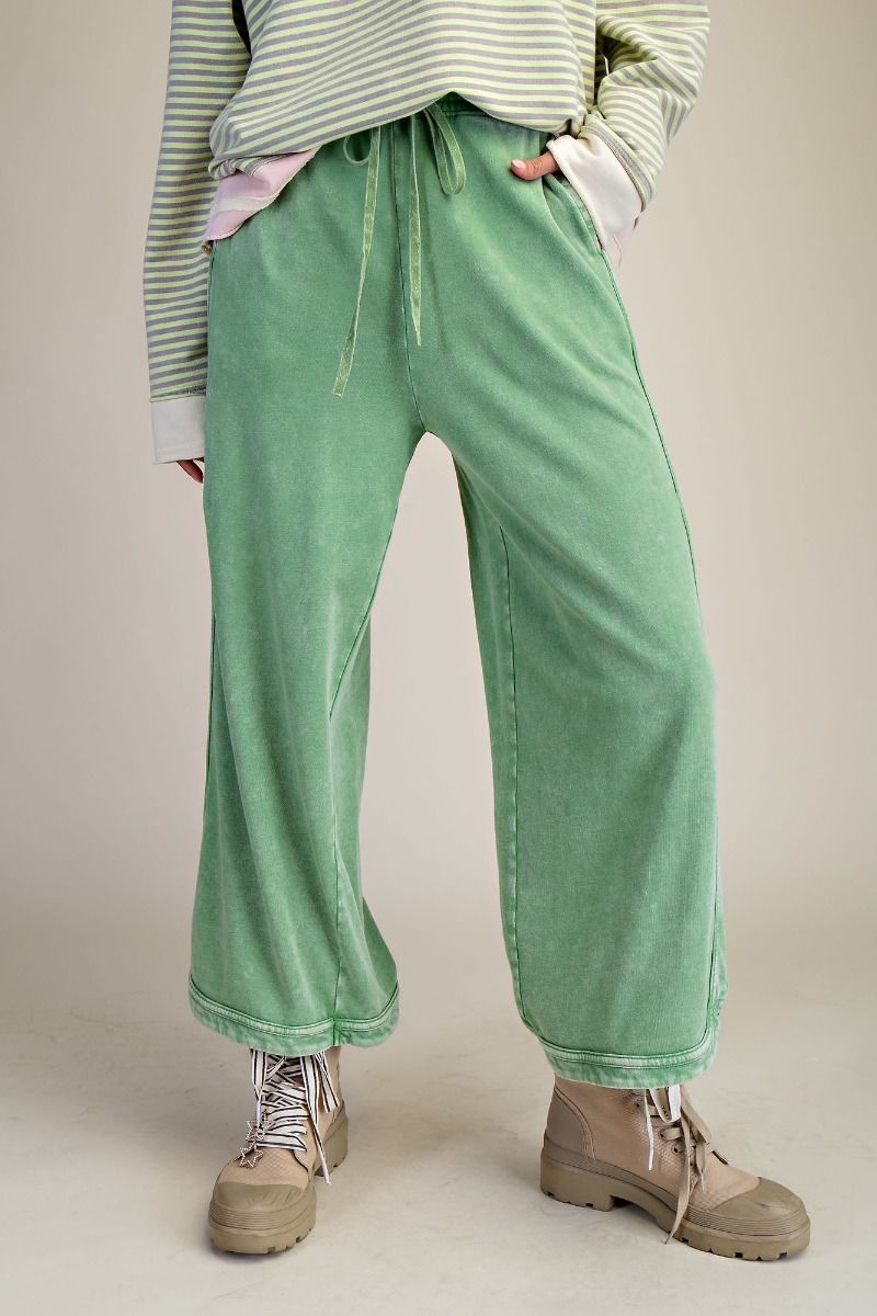 EASEL MINERAL WASHED TERRY KNIT PANTS-Sage
