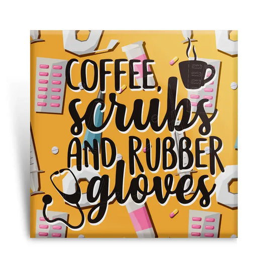 Outside the Box Coffee, Scrubs, and Rubber Gloves with Medical Background
