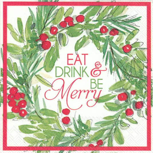 Paper Cocktail Napkins Pack of 20 Be Merry Wreath Christmas