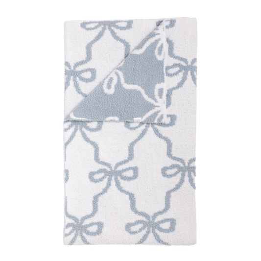 MUD PIE BLUE CHENILLE BOW BLANKET