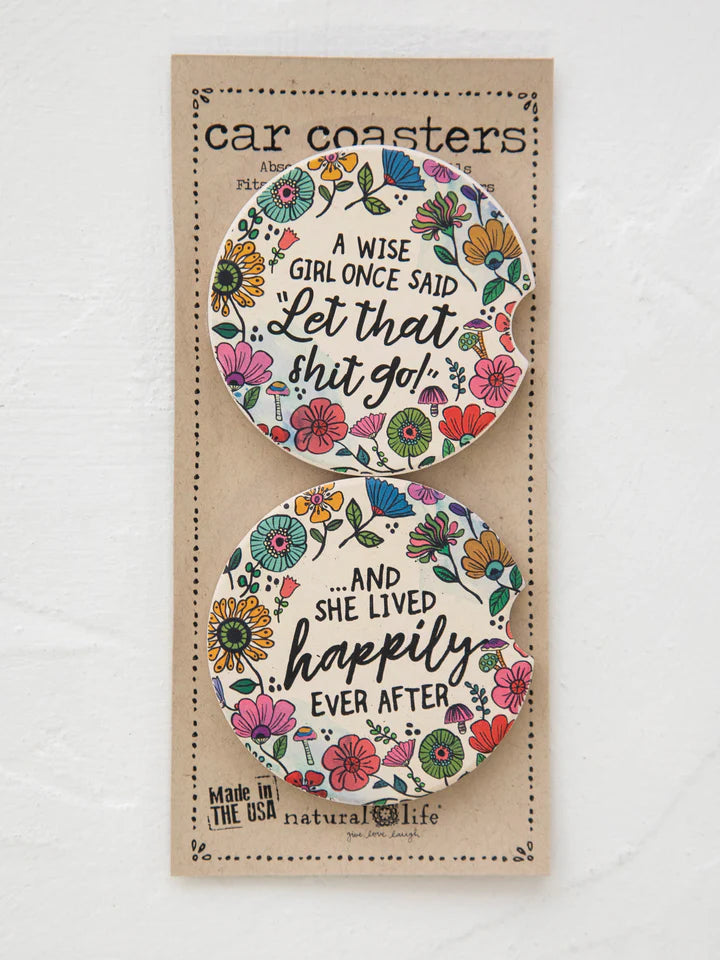 Natural Life Car Coasters, Set of 2 - Wise Girl