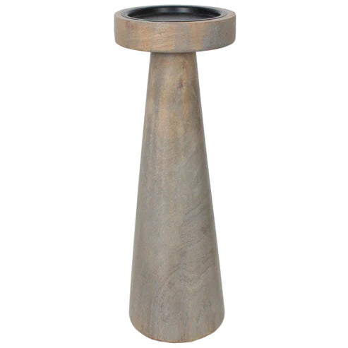 Candle Holder Wood Pillar 12"H Grey Wash