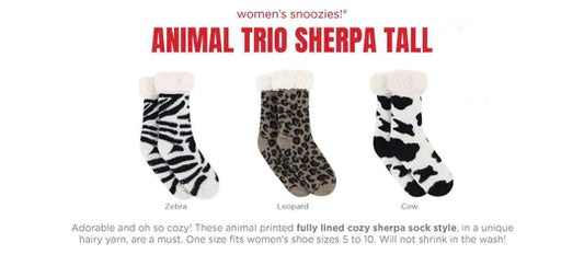 Snoozies! Women's Animal Trop Sherpa Tall Socks | Choice of 3 Animal Prints
