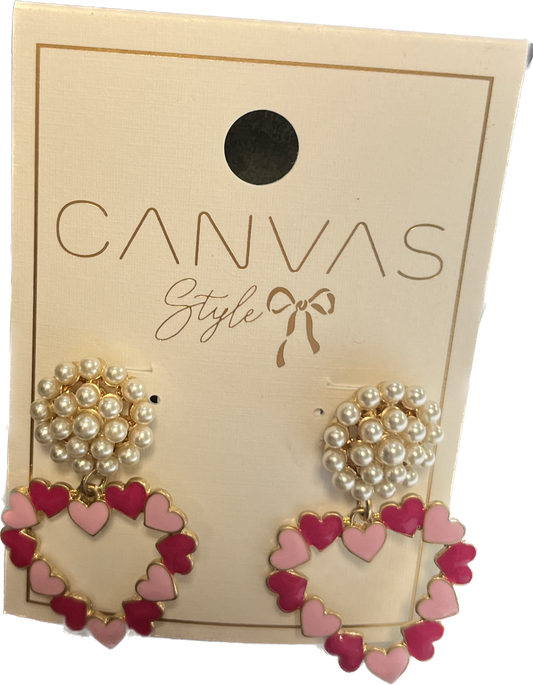 Canvas Style Dangle Heart Earrings