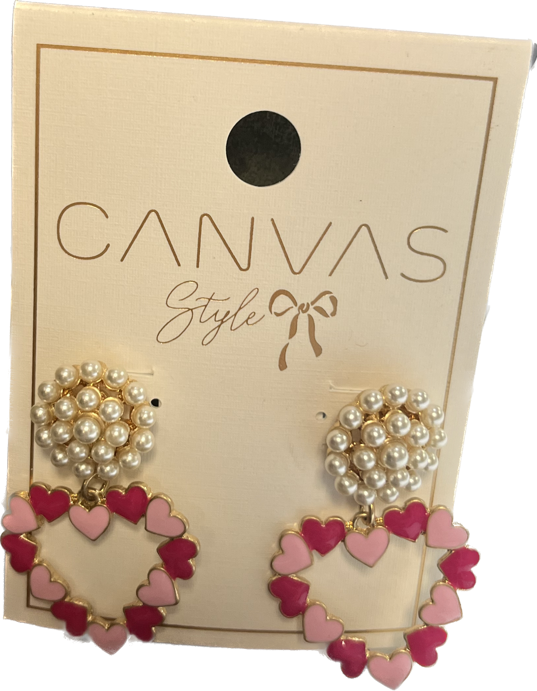 Canvas Style Dangle Heart Earrings